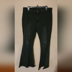 Distressed Bell Bottom Black Stretch Jeans Size XXL
